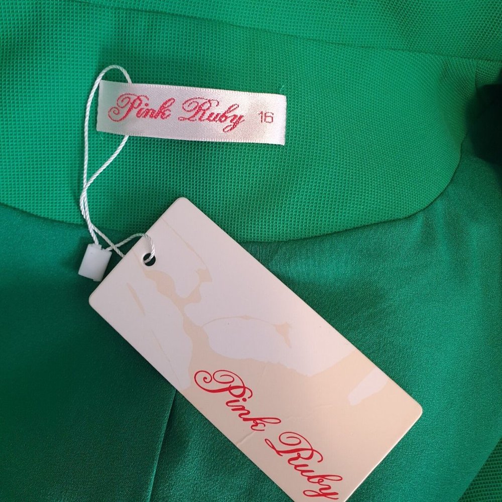 NWT PINK RUBY vintage green Dress Sze16 retro collared belted short sleeve - Picture 6 of 9